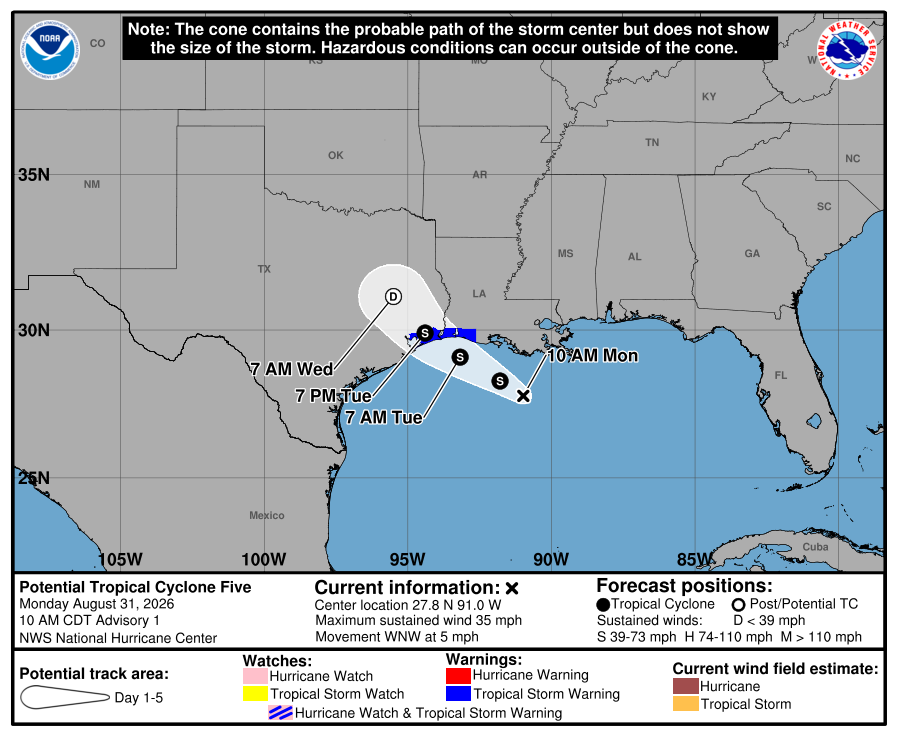 Map of the forcasted path of Tropical Storm Edouard